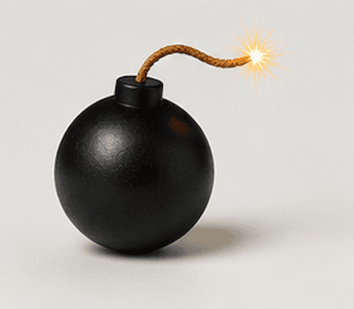 A cartoon bomb with a lit fuse