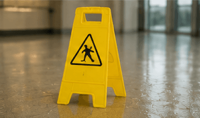A person slipping on a wet floor
