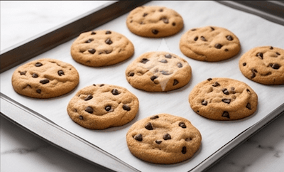 A batch of freshly baked cookies on a tray