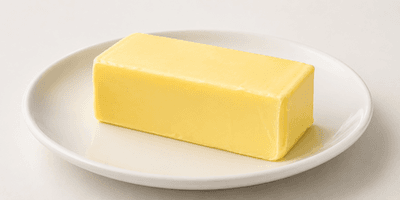 A block of butter on a plate