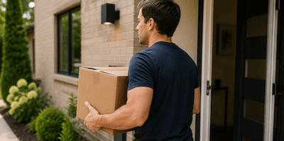 A person carrying a heavy box