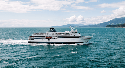 A ferry boat crossing water