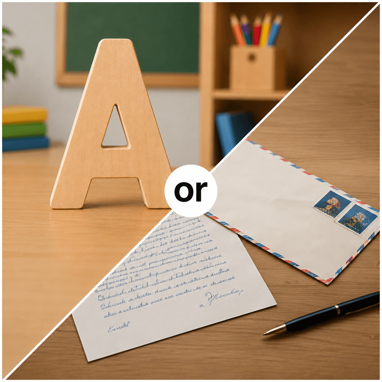 A letter — both a written message and an alphabet character