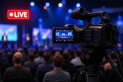 A live broadcast — on-air television camera
