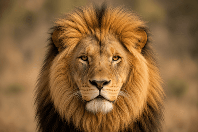 A lion with a full flowing mane