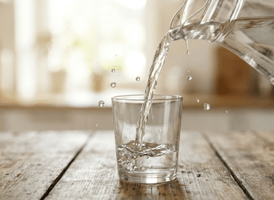Water being poured from a jug into a glass