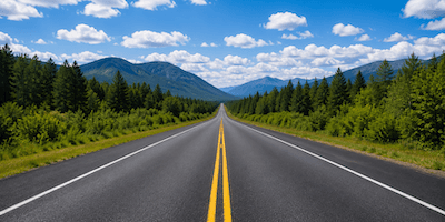 A long road stretching into the distance toward mountains