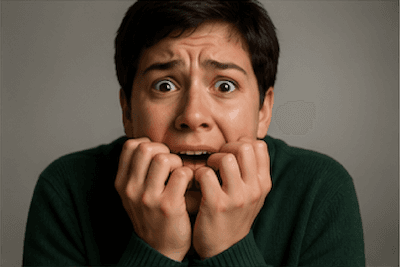 A frightened person jumping in surprise