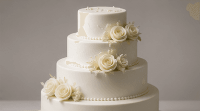 A tiered wedding cake with multiple levels