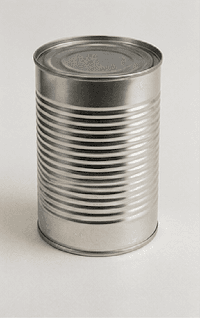 A metal tin can of food